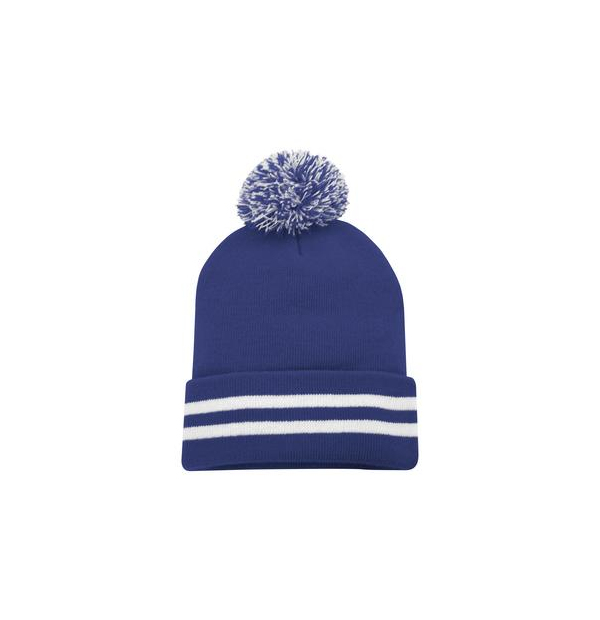 tuque avec pompon et revers rayé