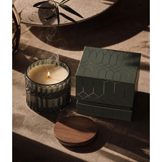 PJL-7135 Bougie en verre avec couvercle en bois d'Acacia 